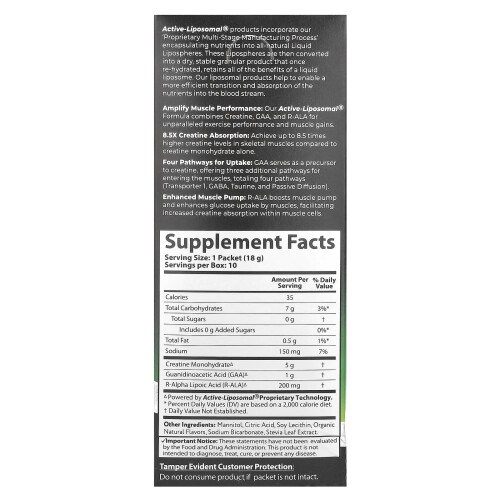 Αυρώρα Νουτρασάιενς, Active-Liposomal Creatine Plus GAA & R-ALA, 10 Packets 0.63 oz (18 g) Each 1