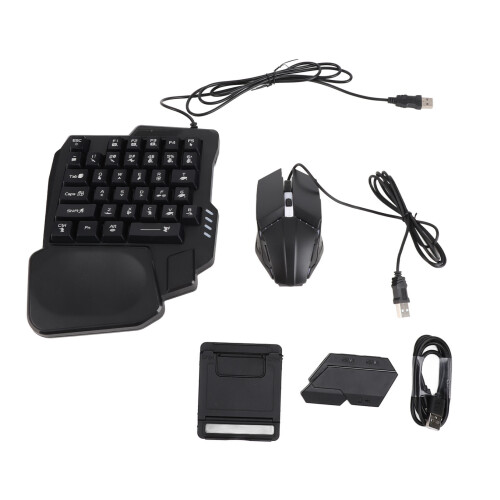 RGB Backlit Single Hand Gaming Keyboard Mouse Combo with Phone Stand 1