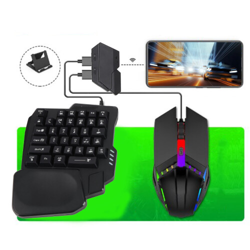 RGB Backlit Single Hand Gaming Keyboard Mouse Combo with Phone Stand 2