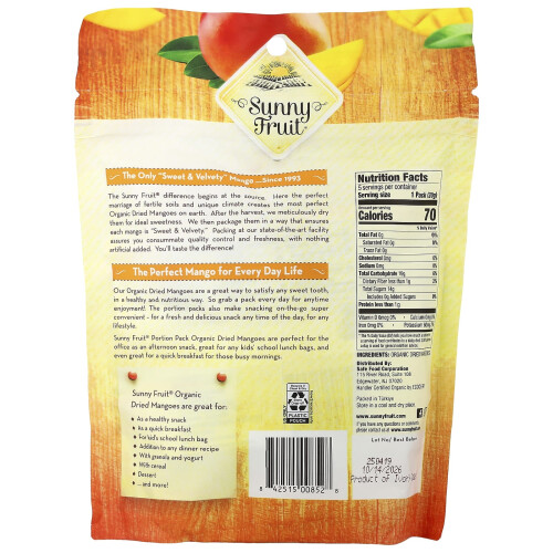 Sunny Fruit, Οργανική Στεγανωμένη Μάνγκο, 5 Πορτοφόλια, 0,7 oz (20 g) Κάθε 1