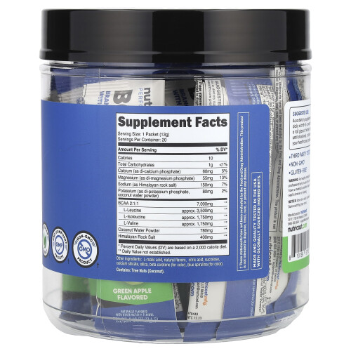 Nutricost, Performance, BCAA+, Green Apple, 20 Packets, 0.5 oz (13 g) Each 1