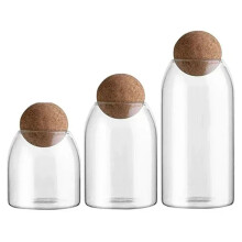 Förvaringsburk i Klarglas med Korklock. Förvaringsflaska, Förseglad Tank, Teburk, Flingor, Kaffedekoration, Lufttät Set, 3 Delar.
