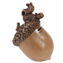 Adorable Squirrel and Acorn Piggy Bank Sculpture, Resin Coin Bank, Home Decor Figurine, Desktop Decoration