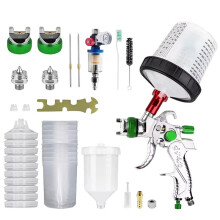 HVLP Spray Gun 1.4+1.7+2.0mm Nozzle Kit with Air Regulator Filters +10PCS No-Clean Paint Mixing Cups Green