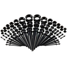 Acryl-Ohrdehnungsset, 50-Teilig, Größen 14G-00G, Schwarzes Ohrdehnungs-Schmuckset