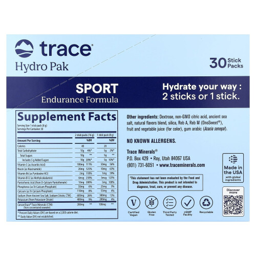 Trace, Υδρο Πακέτο Sport, Ραβδωτό Λεμόνι, 30 Στιβλάκια Πακέτα, 0,28 oz (8 g) Κάθε 1