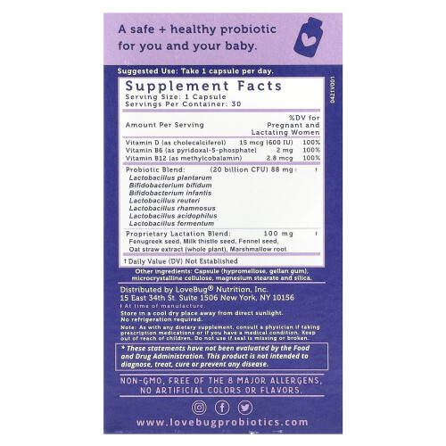 LoveBug Probiotics, Postnatal Probiotic, 20 Billion CFU, 30 Count 1