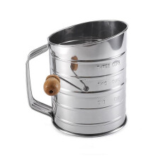 Stainless Steel Flour Sifter 3 Cup with Rotary Hand Crank, Fine Mesh for Baking and Sugar Dusting