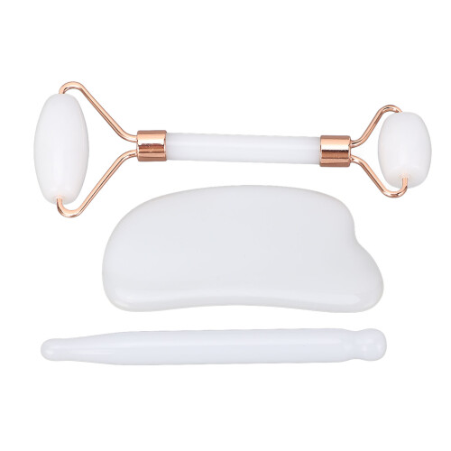 Set da 3 pezzi Jadestone Roller Gua Sha, forma lingotto, bianco 1