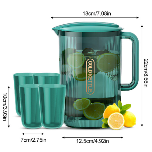 74oz Water Pitcher with 4 Cups, 2200ml Hot Cold Beverage Serveware 1