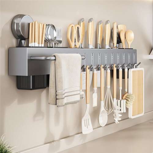 Suction Dish Rack Organizer - ABS Plastic Multi-Hook Kitchen Utensil Holder with Mobile Stand for Pots Pans Spatulas 1
