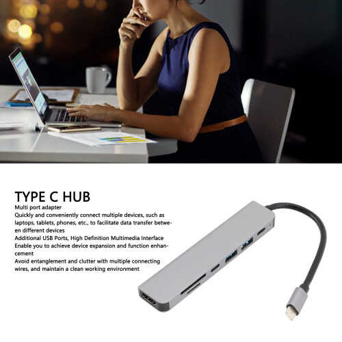 7-in-1 Type-C Hub Docking Station, 4K Video, USB 3.0, PD 2