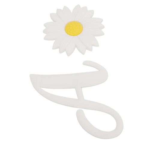 2 pezzi charm in silicone con lettera A - crisantemo bianco