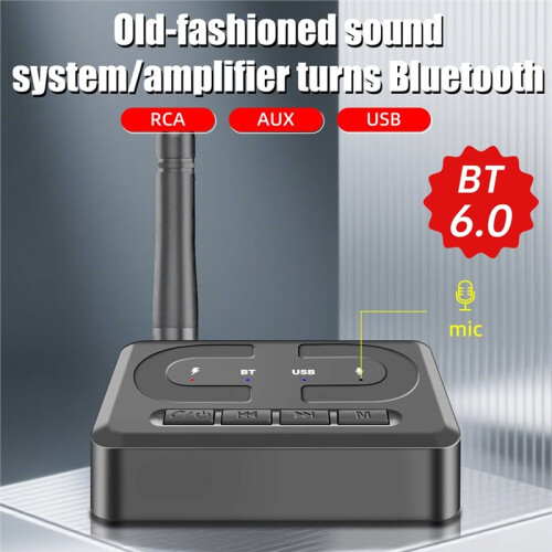 Receptor Áudio  6.0 com Entradas AUX e RCA 3,5 mm,Microfone e Adaptador Estéreo Hi-Fi Sem Fio,Compatível com USB e Pen Drive,para 1