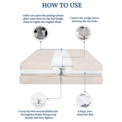 Kit Conversor de Cama de Solteiro Extra Largo de 10 Polegadas com Enchimento Bipartido para Cama Ajustável - Conector de Colchão para Cama