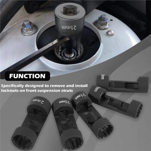 Strut Nut Socket Tool Set 16/18/19/21/22/24mm with 12 Point 1/2" Drive for Easy Suspension Removal