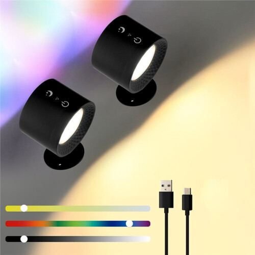 RGB Double  Wall Lamp Touch Control with Remote, 360 Rotatable Portable Wireless Night Light for Bedside Lighting 2