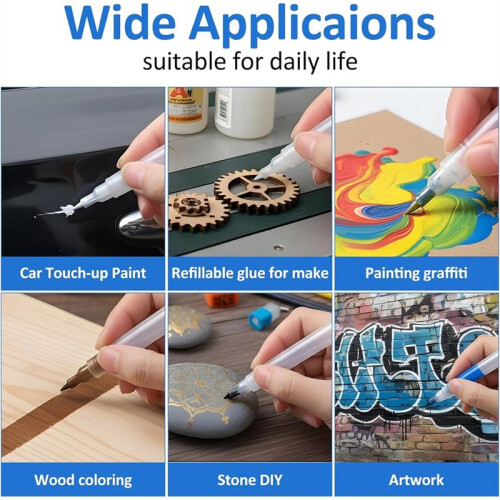 5Pcs Refillable Paint Markers 0.5mm Extra Fine Tips, Touch- Paint Pens, Empty Paints Markers for Touch ,DIY Graffiti 2