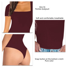 Body aderente a maniche corte color borgogna donna, taglia 2XL