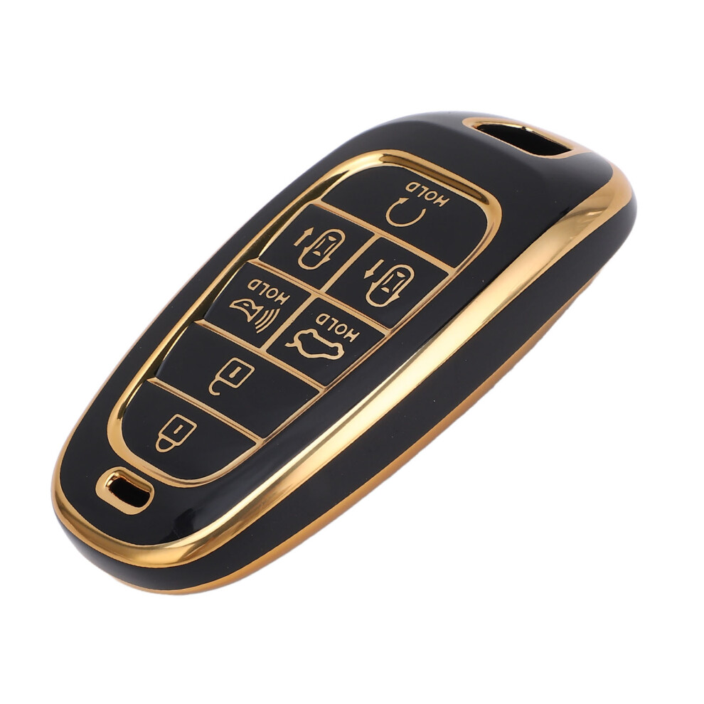 Pu 7-Button Car Key Fob Cover For Sonata Tucson Santa Cruz 2022-2024 Black 4691384954599