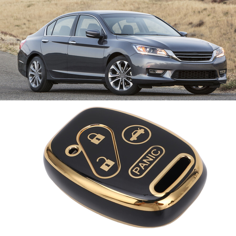 Pu 4 Button Key Fob Cover For Accord Civic Cr-V Pilot Element Black 7631384954578