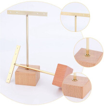 3Pcs Gold Metal T Bar Earring Display Stand with Wooden Square Base 4 Holes Jewelry Holders Hanging Earring Organizer