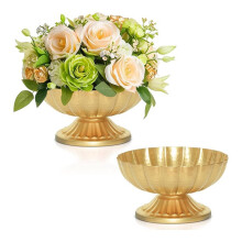 Gold Flower Vases for Centerpieces: Vintage Compote Bowl Vase for Wedding 4 Inch Small Pedestal Vase 2pcs
