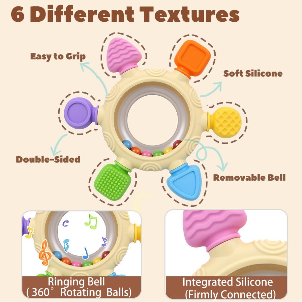 Senbslan Teething Toys For Baby Silicone Baby Rattle Teether Sensory Teeting To