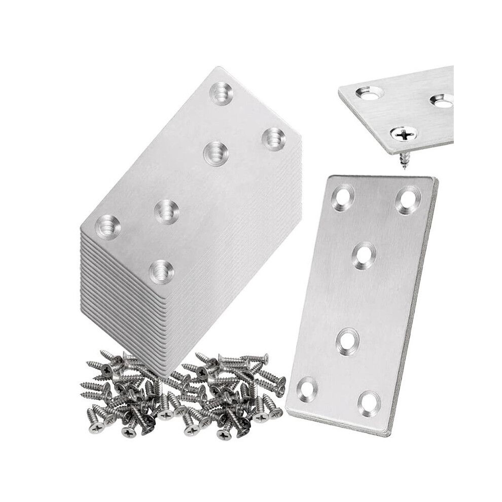 20Pack 3X1.5inch Flat Mending Plates Flat Bracket,Stainless Steel Mending Joining Plates Repair Fixing Bracket For Fence 6133053034631