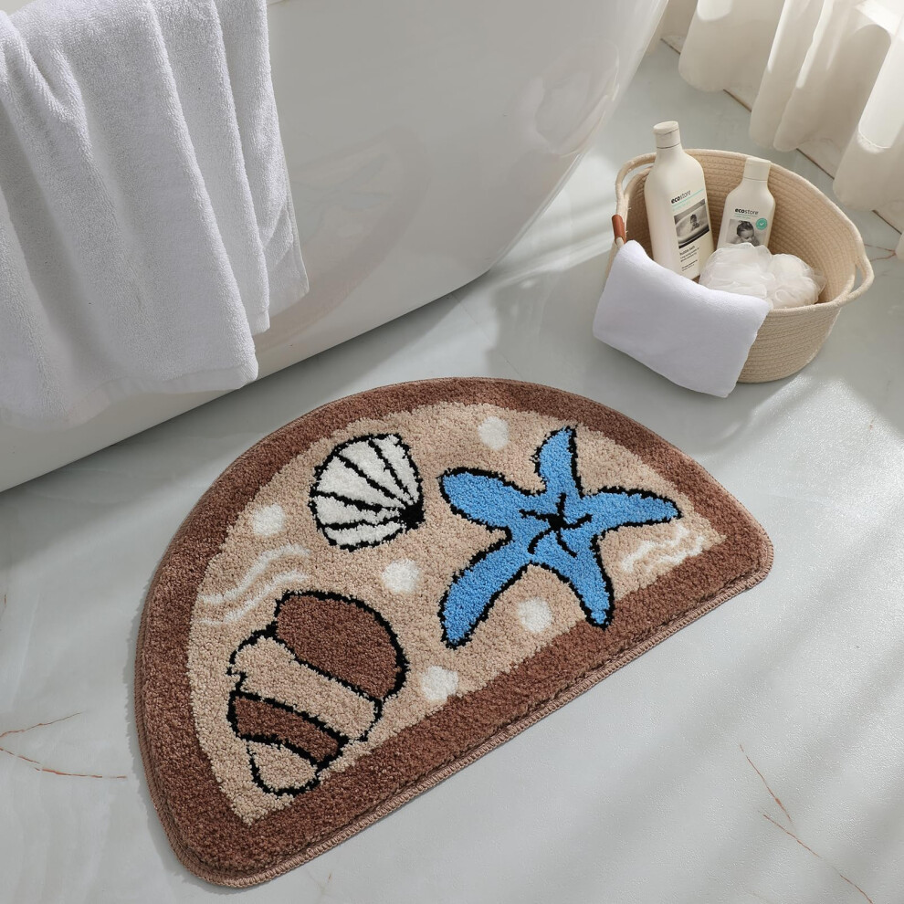 Seashell Starfish Bathroom Rug Bath Mat NonSlip Plush Ocean Theme Absorbent Washable