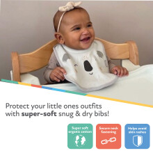 Nuby Snug and Dry Bibs Organic Cotton Machine Washable Padded Neckline