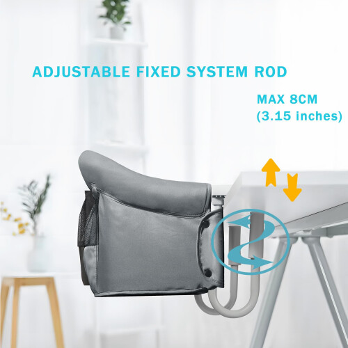 Hook On  Chair for Dining with Secure Clip Attachment, Easy Clean Fabric, Compact Grey Design 2