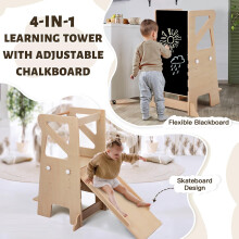 Wooden Kitchen Step Helper Learning Standing Tower with Slide 3 Levels
