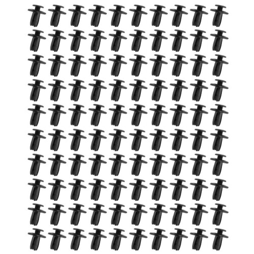 100 Pcs Car  Push Type Black Plastic Rivets Fastener 6mm Hole