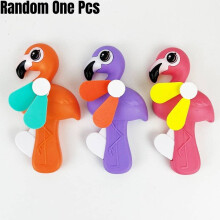 (Flamingo)Handheld Manual Fan Toy Unicorn Animal Food Shape Hand Press Kid Portable Travel