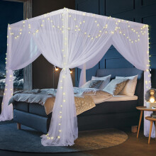South to East White Canopy Bed Curtains 4 Corner Post Bed Canopy for G