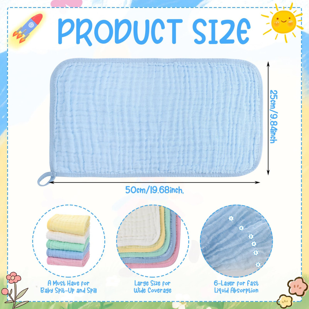 Gsrenyu 5 Pack Large Baby Muslin Squares 100 Cotton 50X25cm Muslin Clo