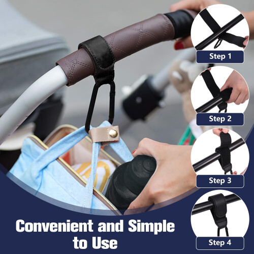 Zssxysm 2 Pieces Buggy Clips Pram Hooks Universal Stroller Hook PU Lea 2