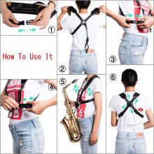Rayzm Saxophone Strap, Universal Double Shoulder Leather Strap for Sax, Adjustable Padded Harness Strap for Alto Tenor Soprano Baritone Saxophone (L)