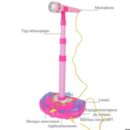 Supporto per microfono karaoke per bambini - con luce colorata - Microfono per bambini per cantare, bambine e bambini - Rosa 1
