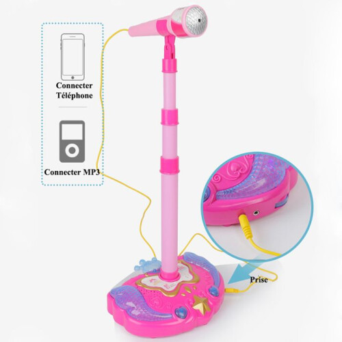 Supporto per microfono karaoke per bambini - con luce colorata - Microfono per bambini per cantare, bambine e bambini - Rosa 2