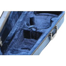PURE GEWA Form Shaped Violin Case dark blue/light grey velvet with music pocket and backpack straps 1/2