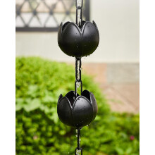 Black Lotus Rain Chain 8ft Decorative Gutter Rainwater Diverter for Japanese Garden Outdoor Use