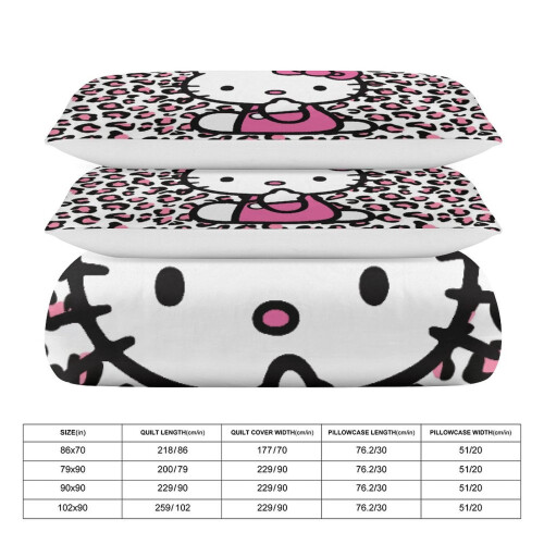 (240CM X 260CM) Pink Leopard Hello Kitty Comforter Set Soft 3 Pcs Twin Bedding Sets Thicken 2