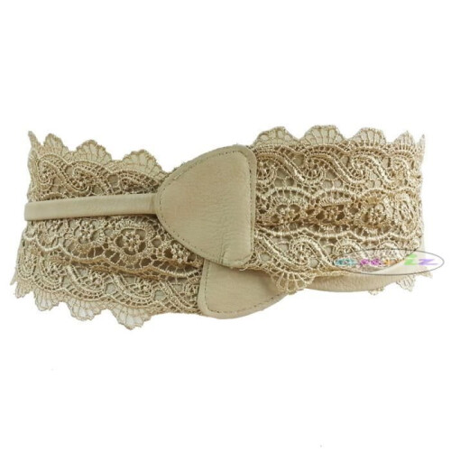 Cinturón ancho de encaje con lazos para mujer - Beige 1