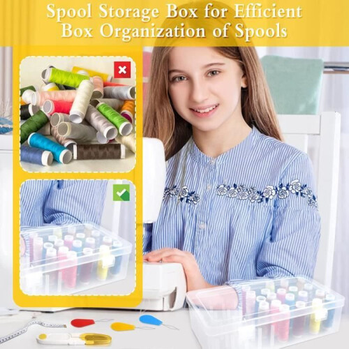 Thread spool storage box, 42 pieces, soft ruler with 6 threading aids, storage box 1