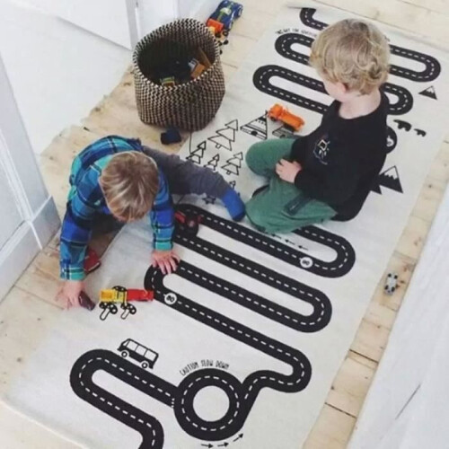 Tappetino da gioco per bambini Circuito di auto da corsa 70 x 175 cm 2