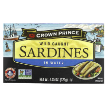 Crown Prince Natural, Vildfangede Sardiner, I Vand, 4,25 oz (120 g)