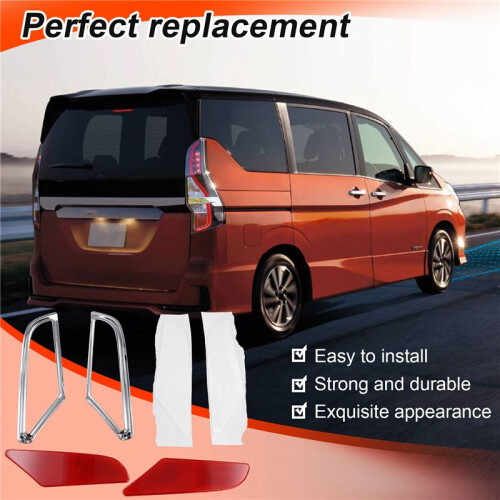 For  Serena C27 2017-2020 Car Rear Bumper Fog Lamp Light Warning Safty Reflector Panel Trim W/Decorative Frame 1
