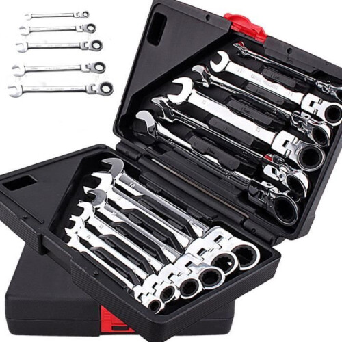Set di 12 chiavi combinate a cricchetto con chiave a testa mobile 2